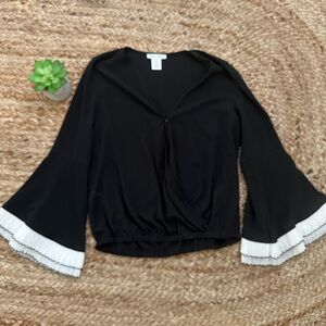 PLEATED RUFFLE SLEEVE BLOUSE